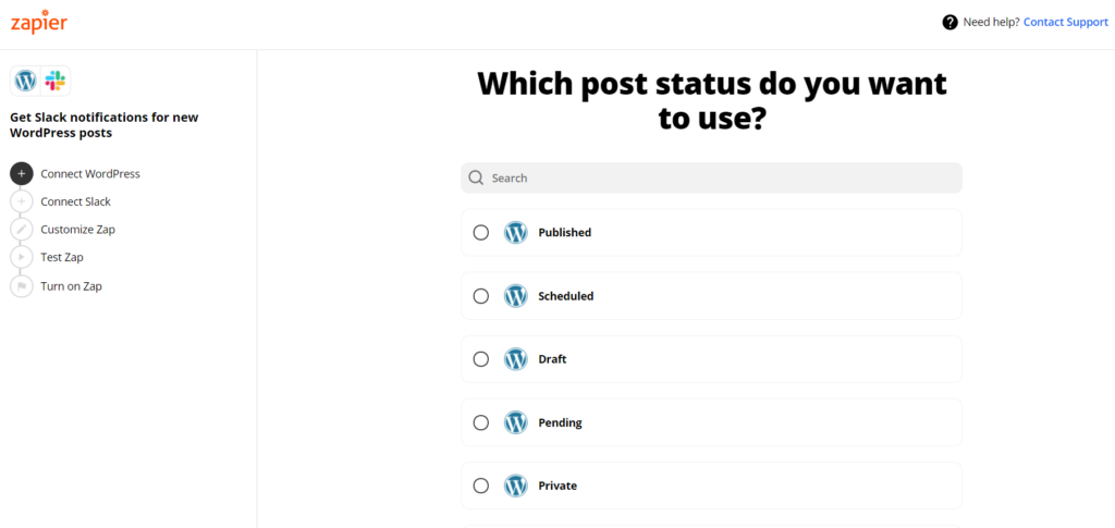 Select the post status you want to get notified 