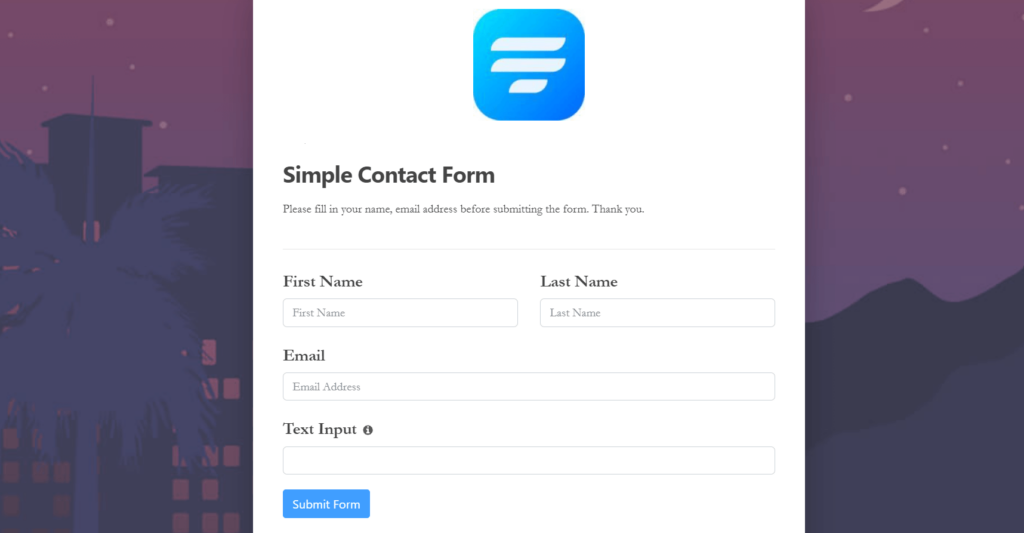 Finished form lead-generating landing page sample