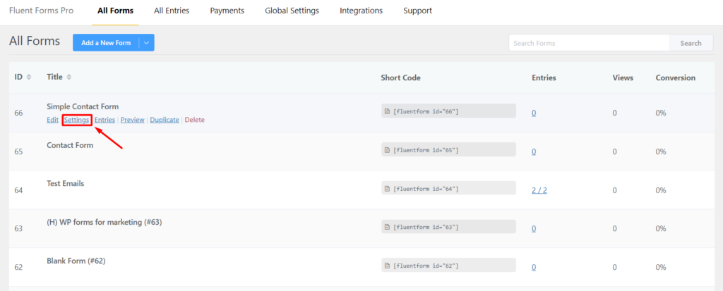 Settings and Integration - Fluent Forms