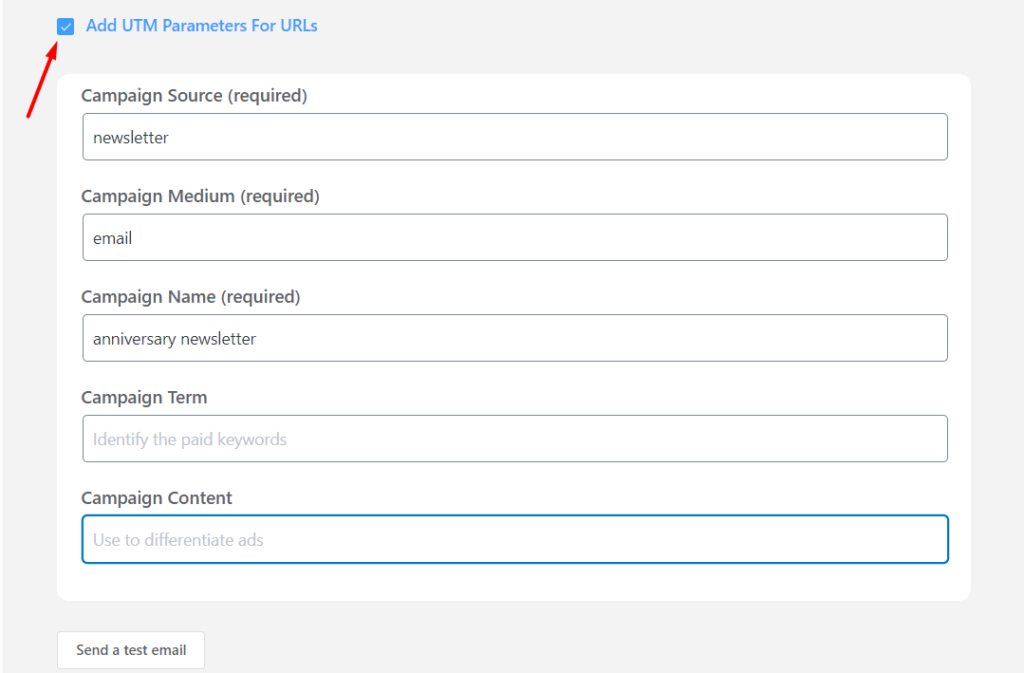 Adding UTM parameters with FluentCRM