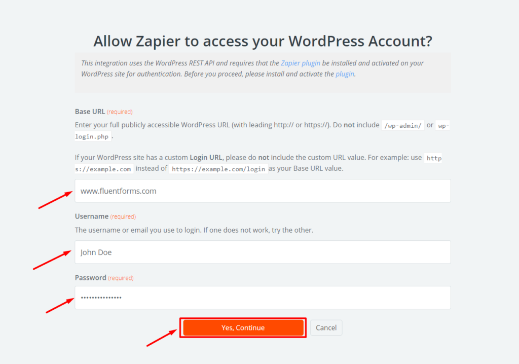 Allow Zapier to access your WordPress Account 