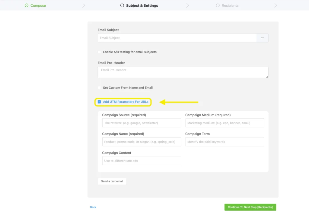 Adding UTM parameters in email