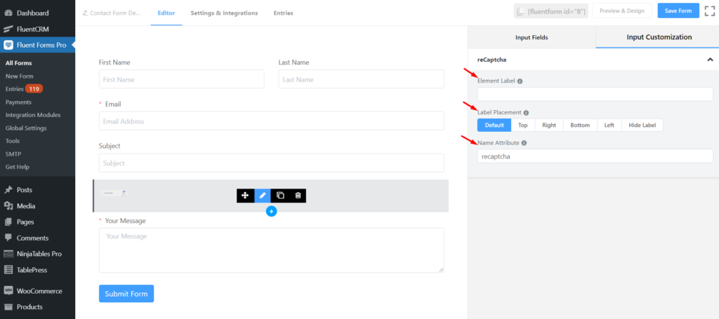 labeling and positioning your reCAPTCHA field