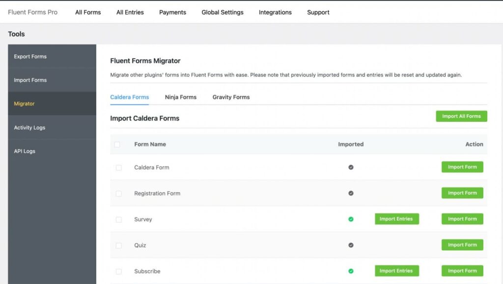 migrator module in Fluent Forms