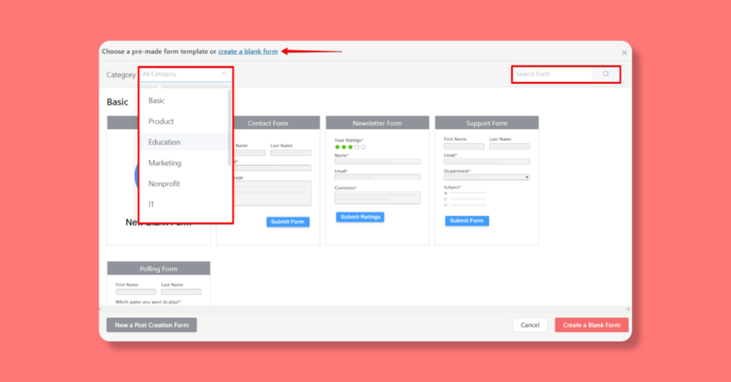 Pre-built Templates Fluent Forms