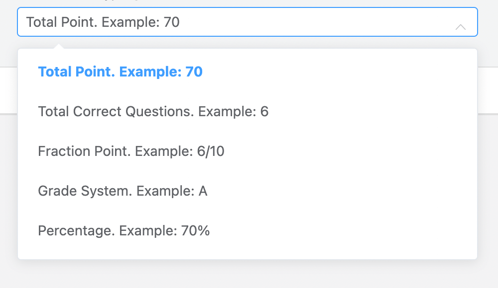 Fluent Forms quiz score options