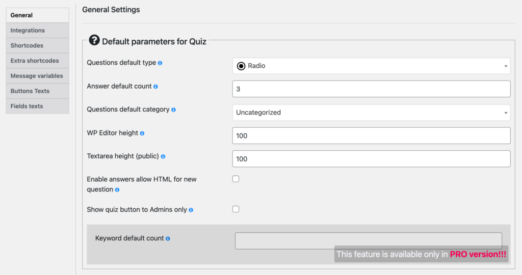 WordPress quiz builder plugin - Quiz Maker's settings
