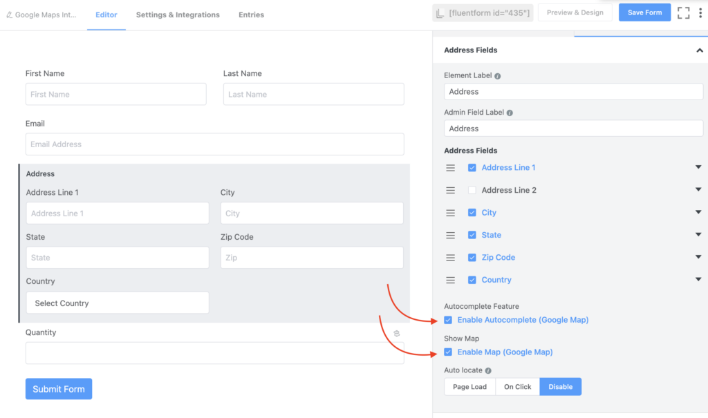 Enabling Autocomplete Google Map in Fluent Forms 