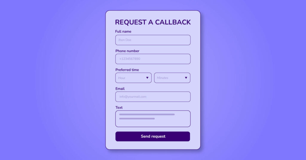request a call back form HTML
