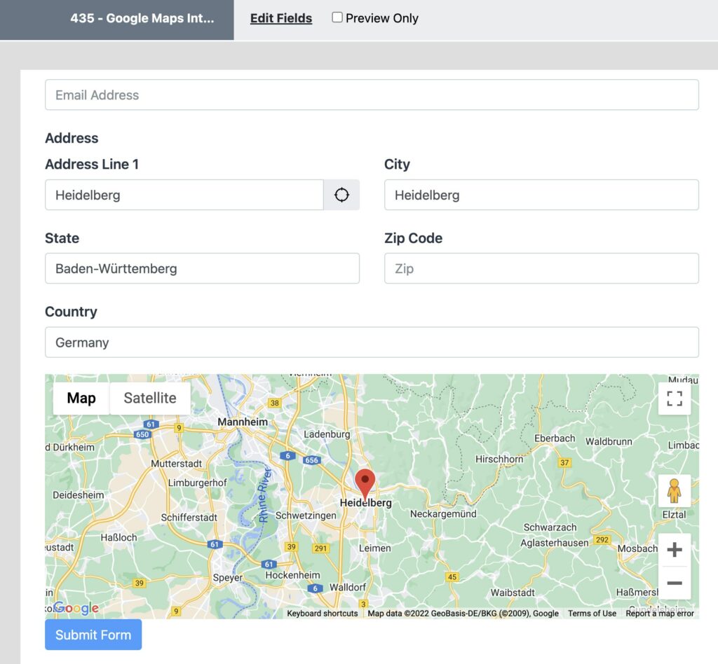 Map layout in Fluent Forms