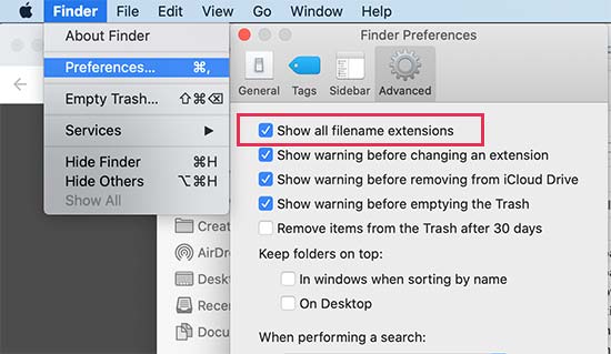 Filename extensions on Mac