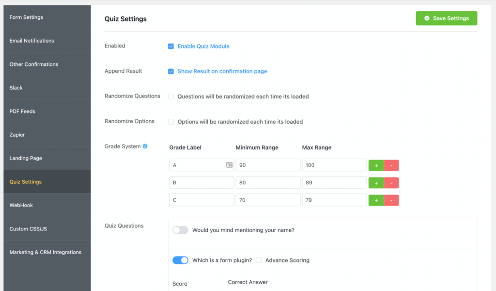 See Quiz Settings and check out what's inside