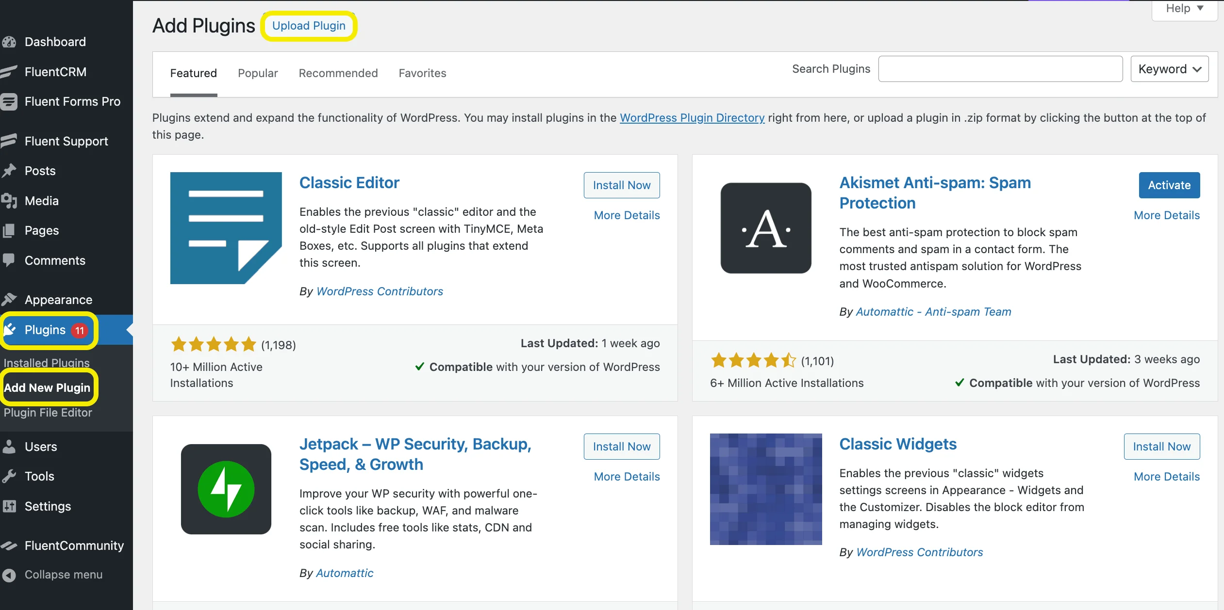 Add a new plugin from the WordPress dashboard