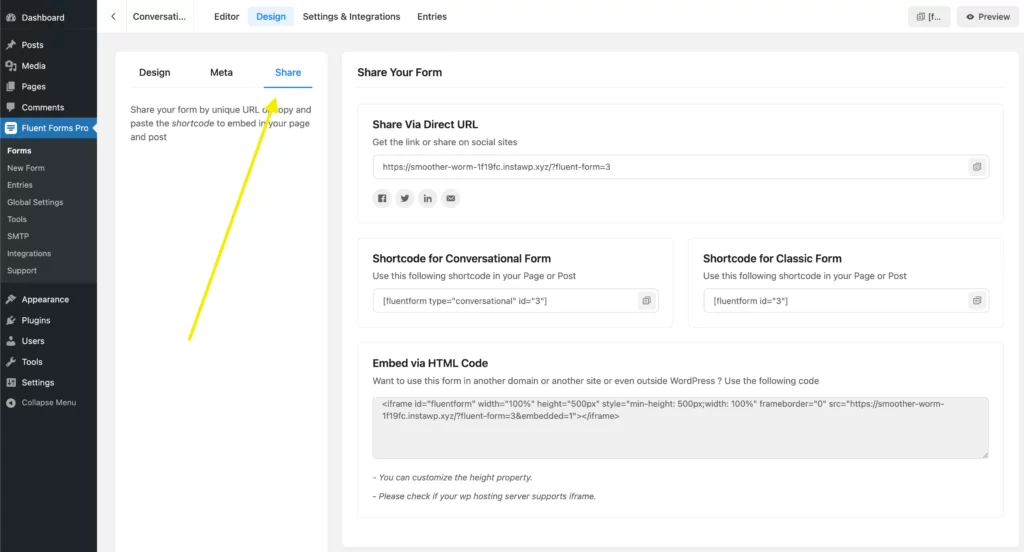 Many sharing options available with the Conversational Forms