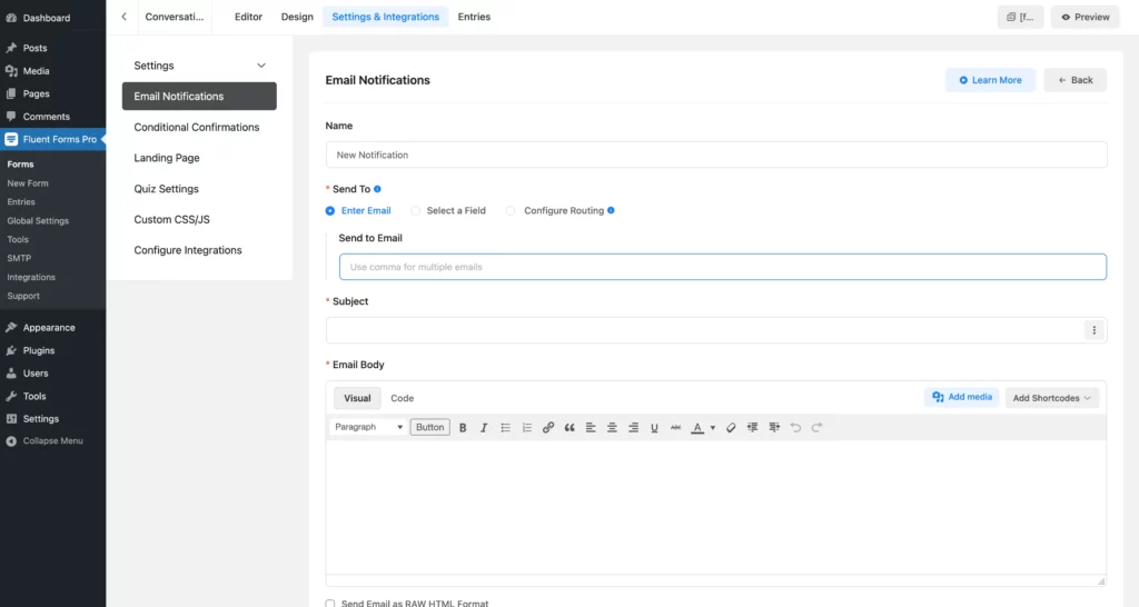 Email Notifications of Fluent Forms