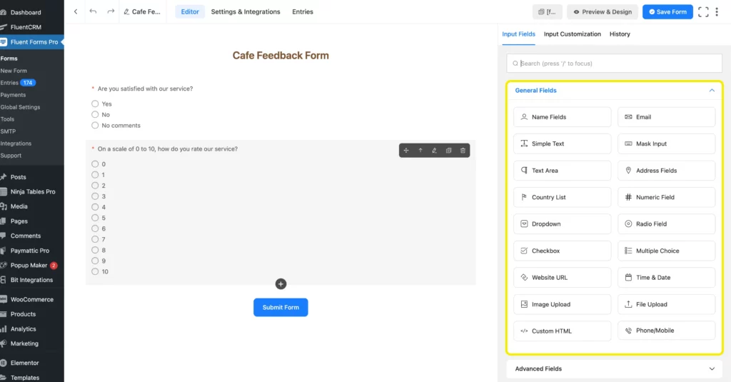 Cafe Feedback Form- Fluent Forms