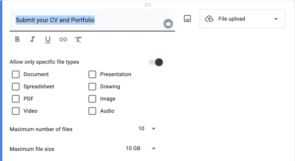 Google Forms file upload