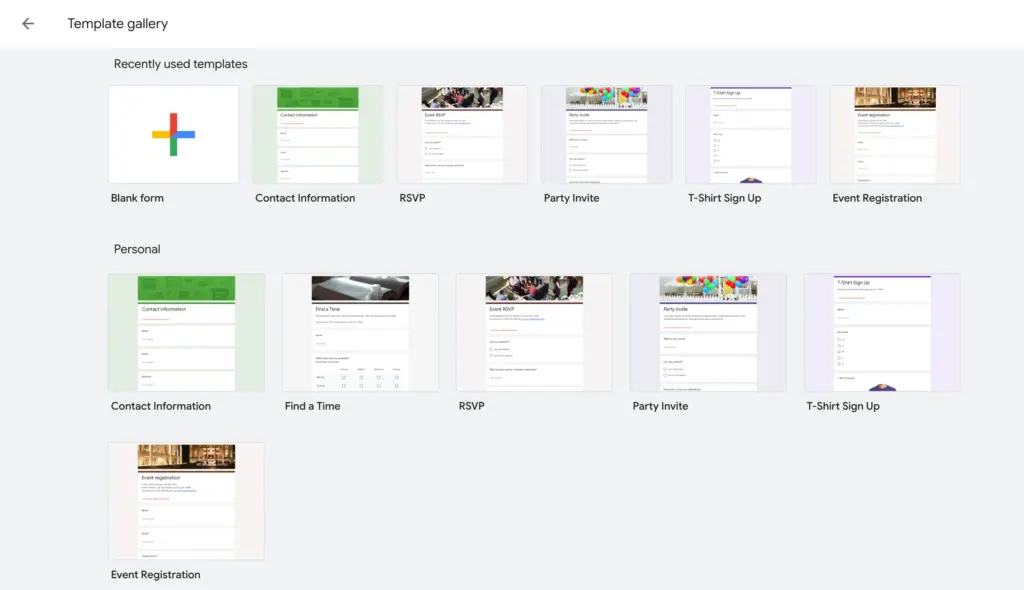 Google Forms templates