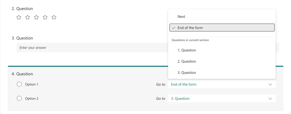 MS Forms branching options