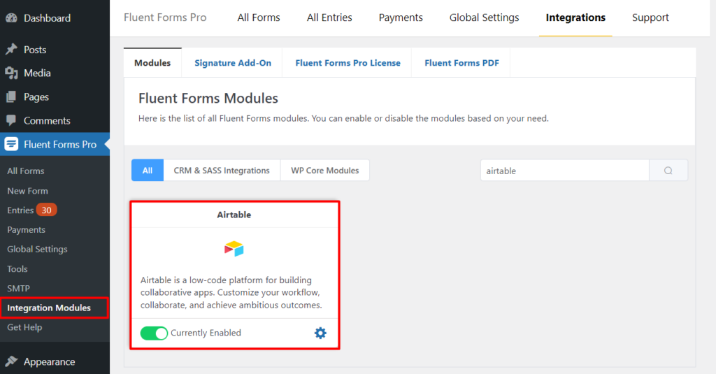 Activate the Airtable module