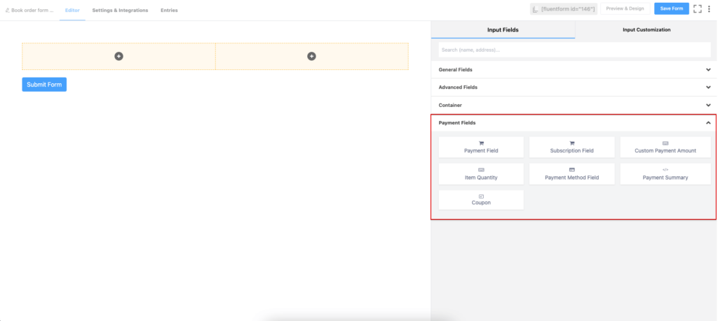 Payment input fields