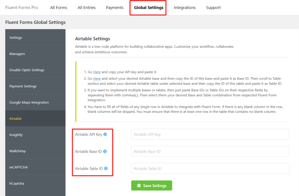 Get your Airtable API Key, Base ID and Table ID