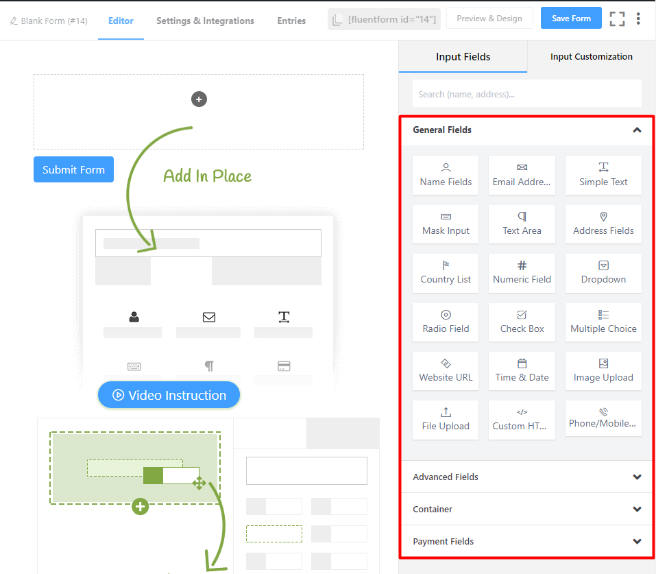 Fluent Forms input fields