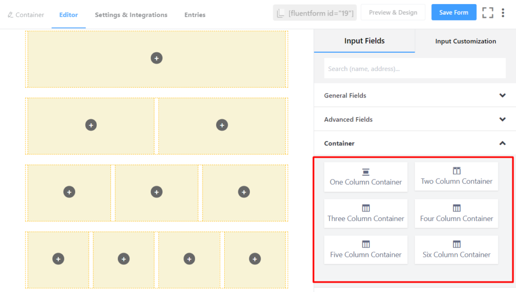 Fluent Forms container feature