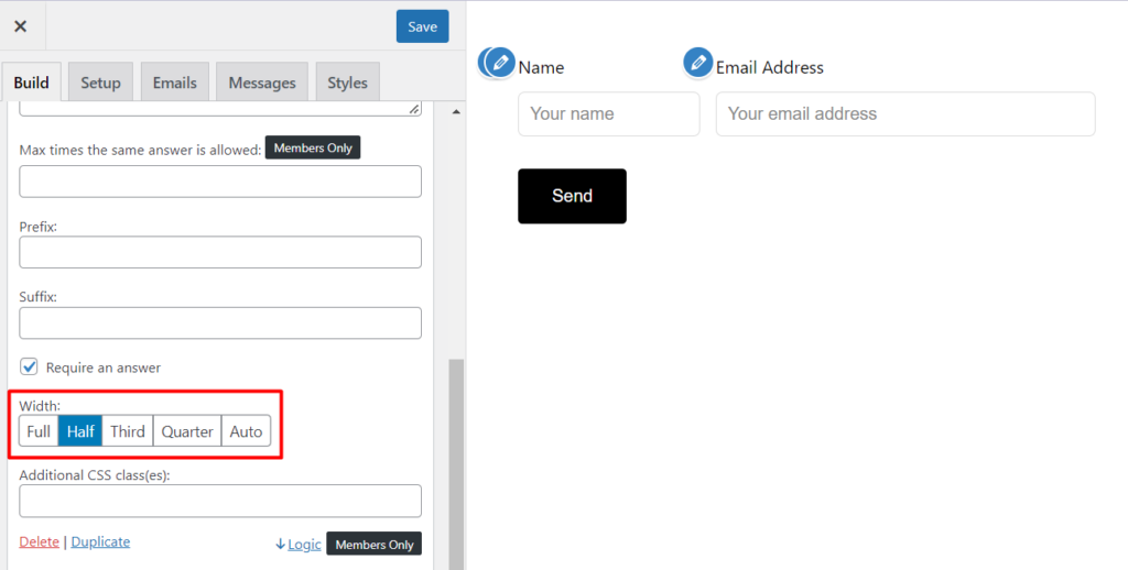 HappyForms field width