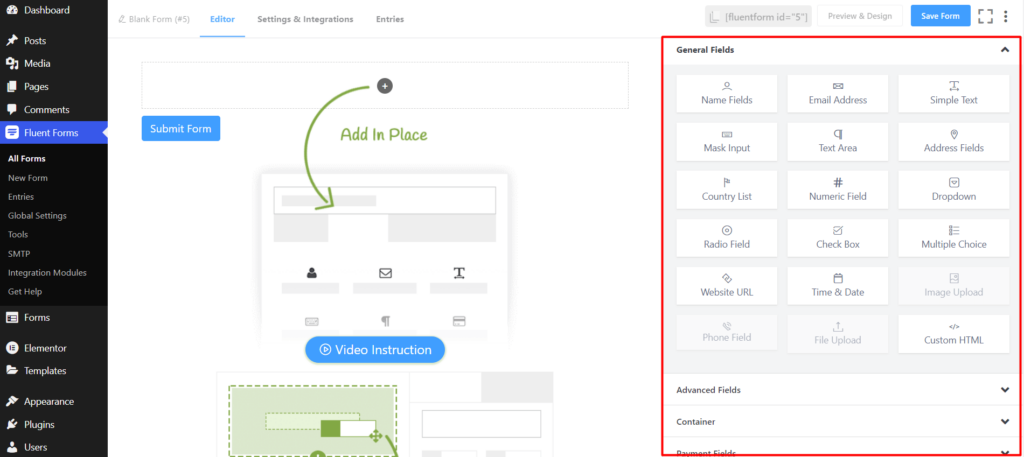 Fluent Forms input fields