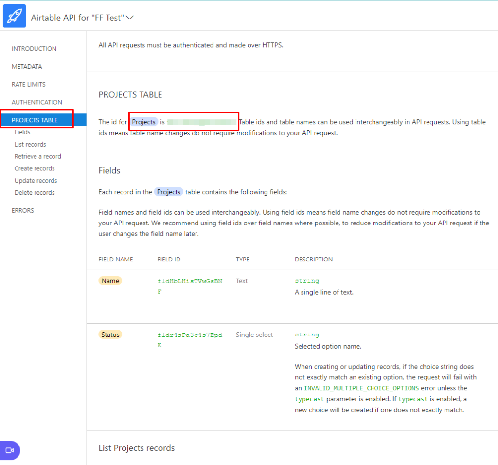 Getting your Airtable Table ID