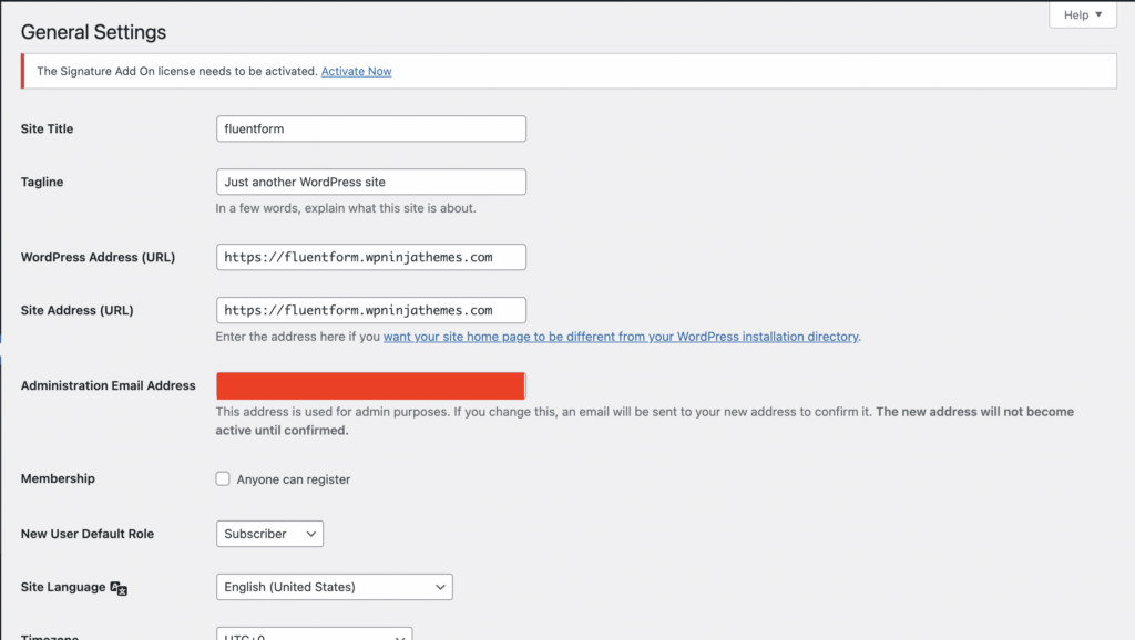 WordPress General Settings