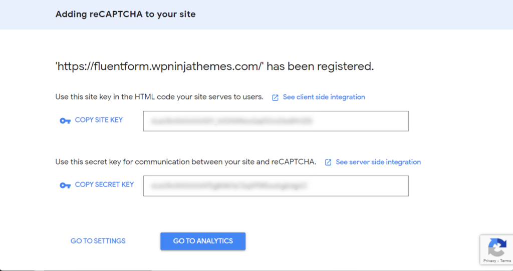 reCAPTCHA API Keys