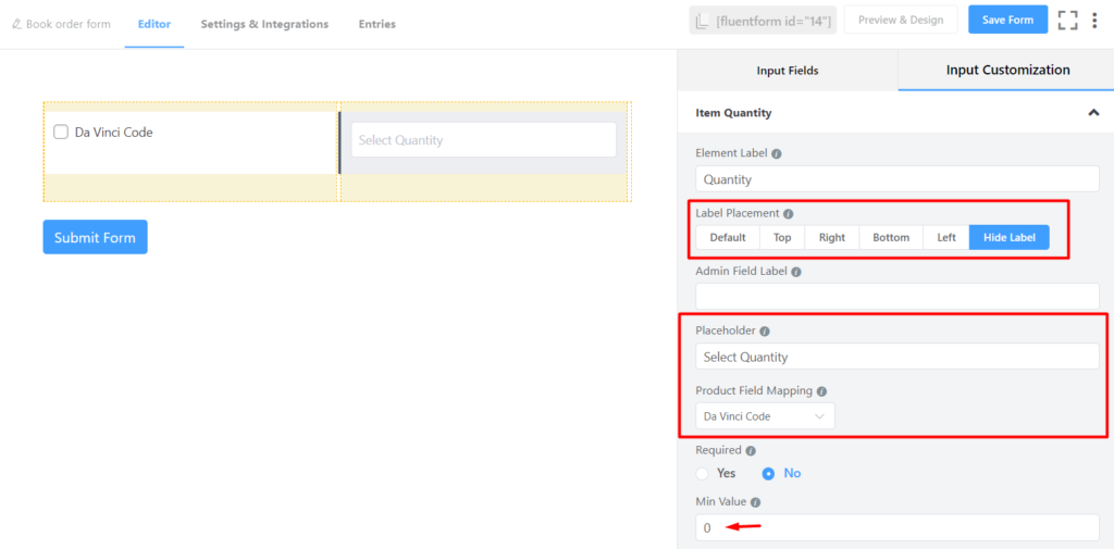 Select relevant product for the Item Quantity field