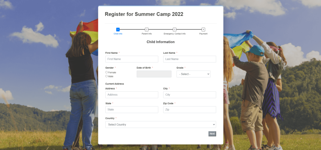 Child Information for Summer Camp Registration Form