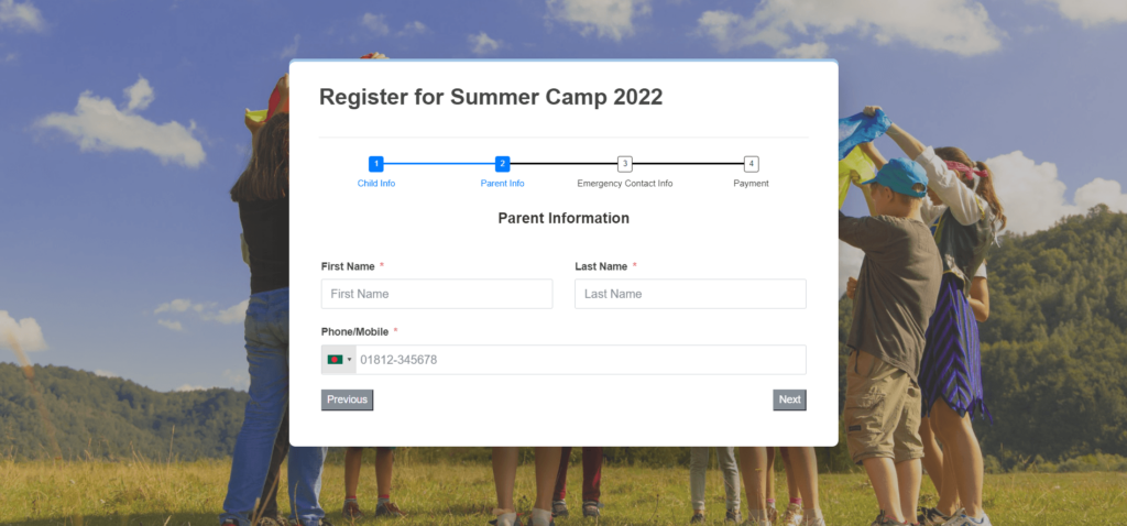 Parent Information for Summer Camp Registration Form