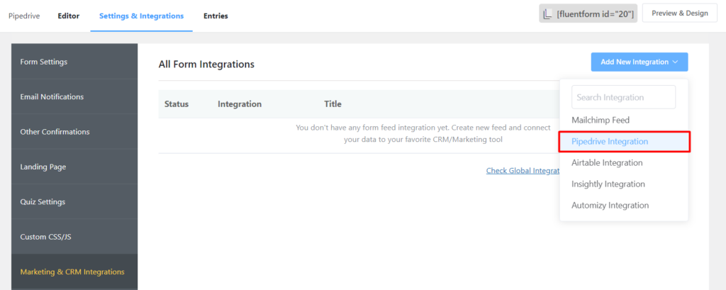 Adding Pipedrive integration with forms