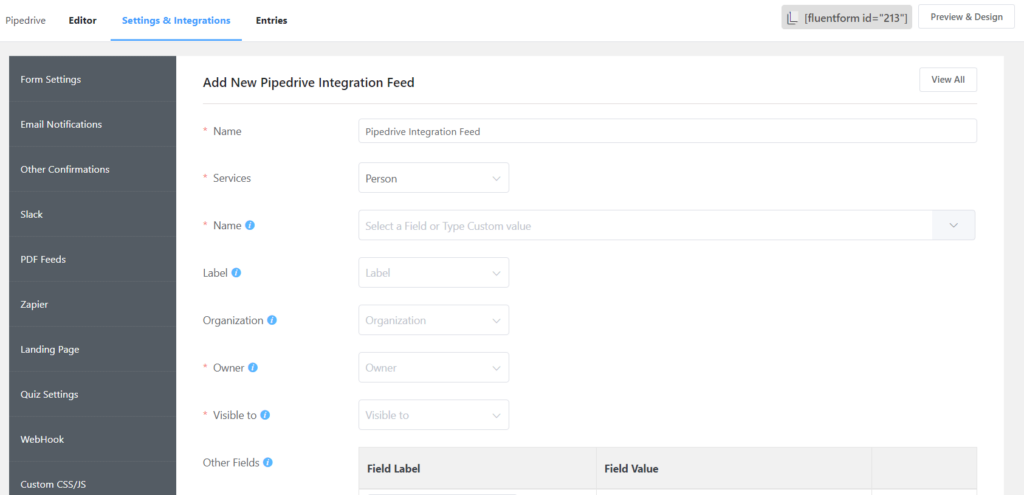 Configuring Pipedrive Integration Feed for Pipedrive integration in WordPress