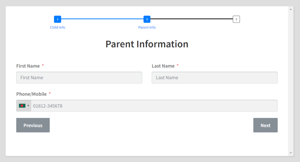 Parent Information for Summer Camp registration form