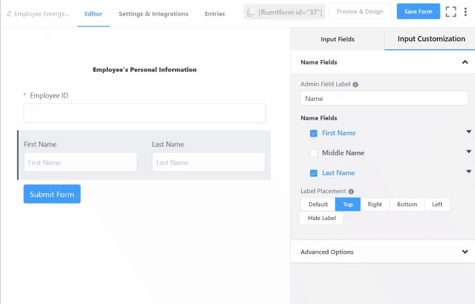 Customizing Employee Name field