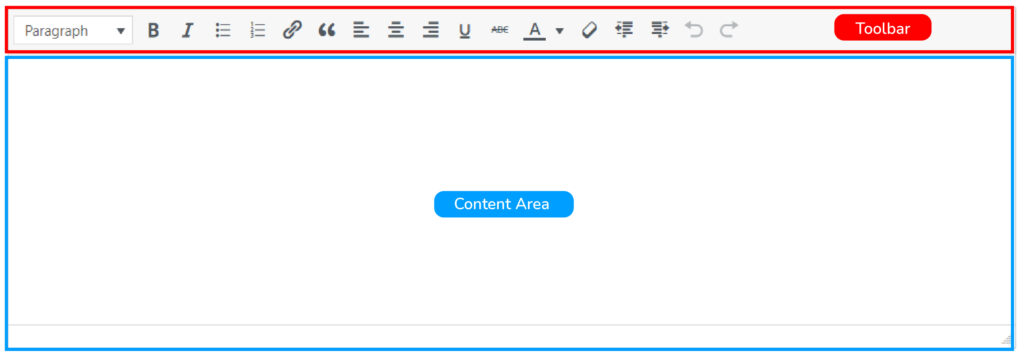 Content area and toolbar of rich content editor