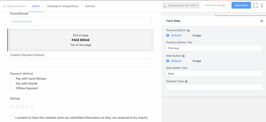 Multi-step field, Fluent Forms editor