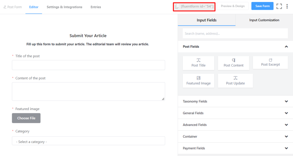 Shortcode feature of Fluent Forms