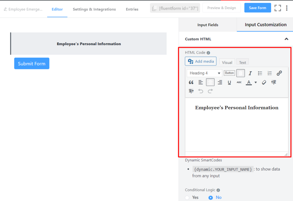 Adding heading to a section