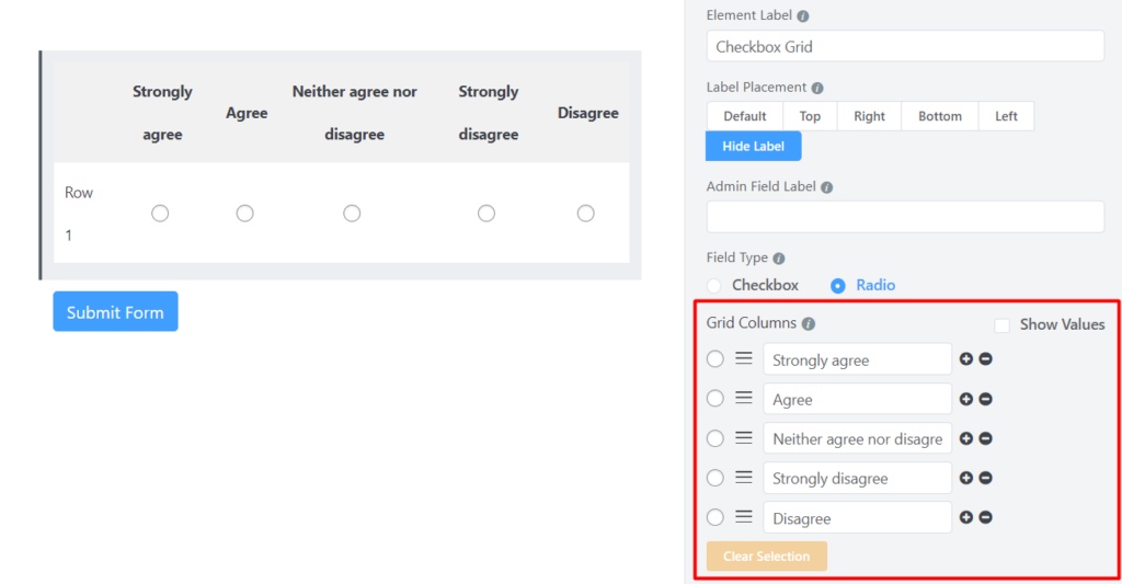 Adding options in checkable grid