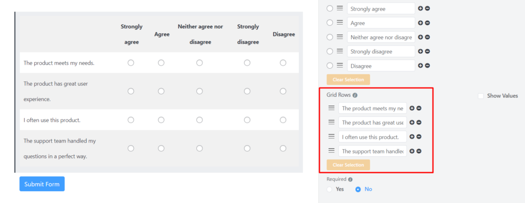 Adding questions in checkable grid