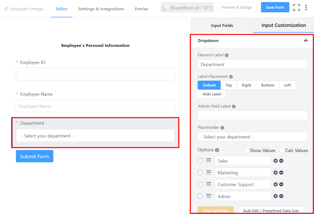 Customizing Department field