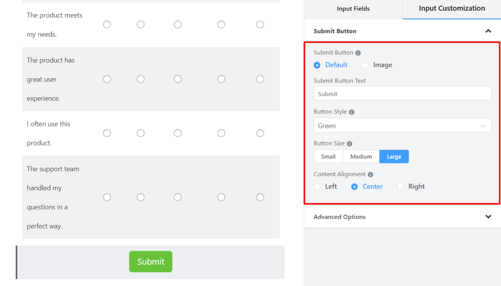 Customizing the submit button