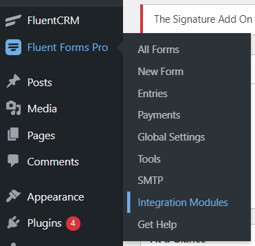 Integration modules of Fluent Forms