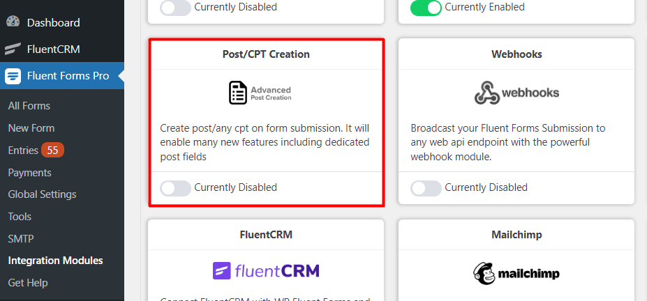 Activating Post/CPT Creation module 